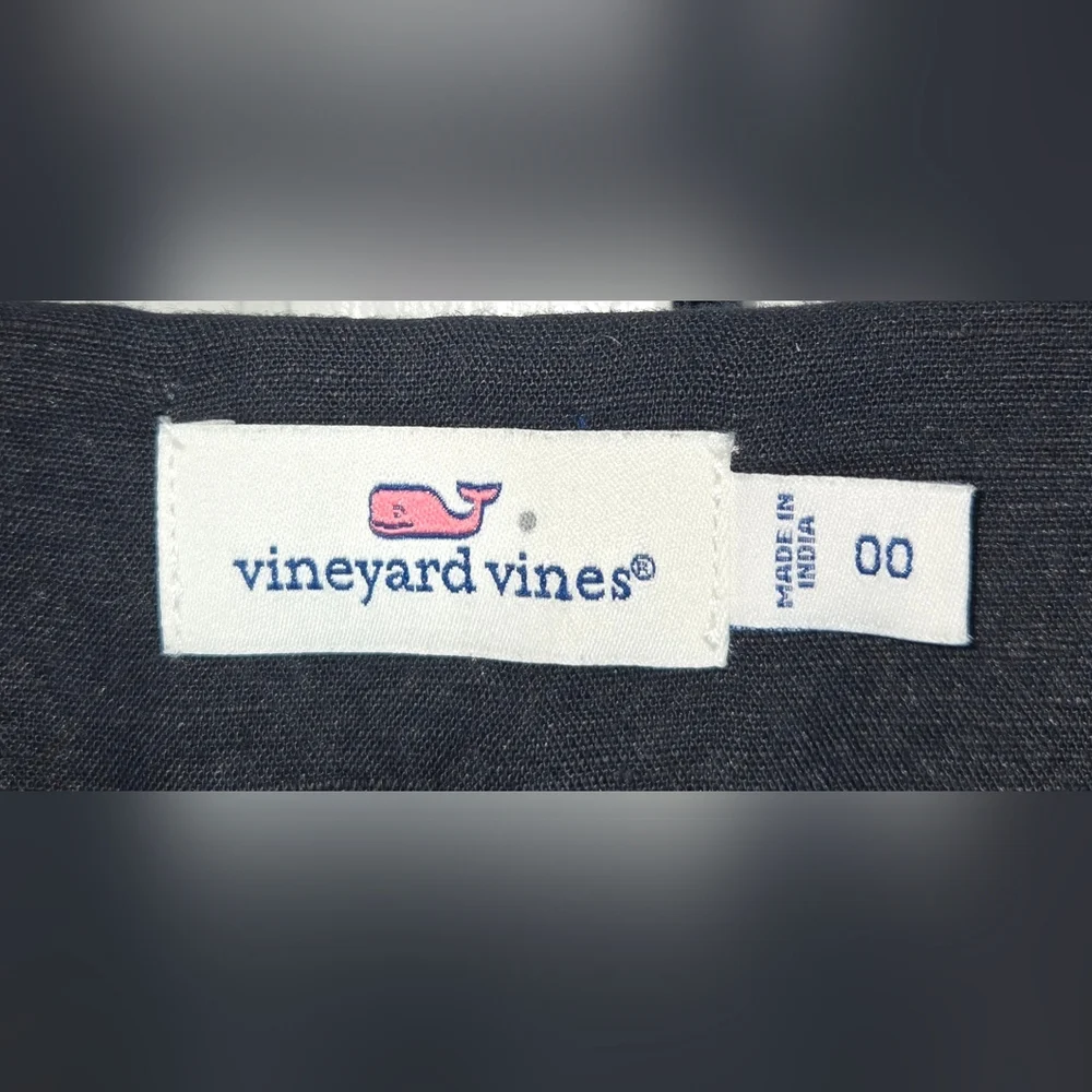 Vineyard Vines Holiday Island Silver Embroidered V Neck Linen Shift Dress Sz 00 - Picture 3 of 4